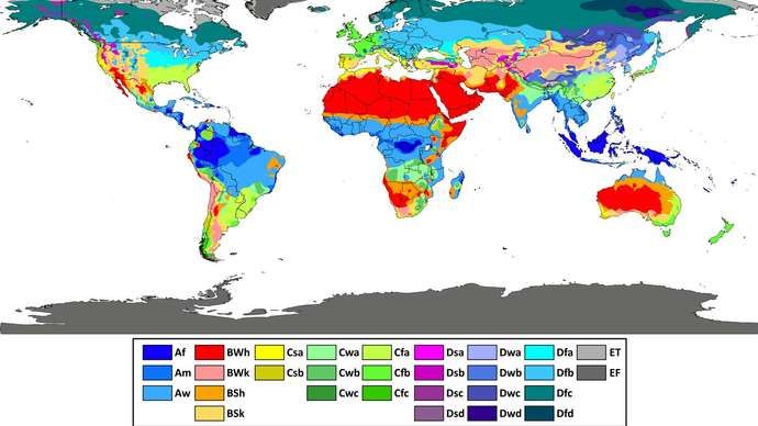 Mapa de classificação climática de Köppen